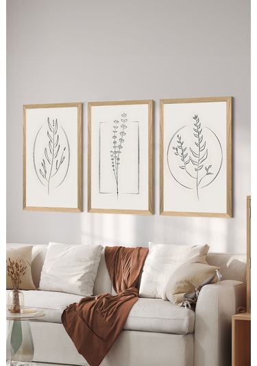 3 Parça Ahşap Çerçeve Görünümlü Mdf Poster Tablo Seti - Set 61 - Mdf3dsohoset61
