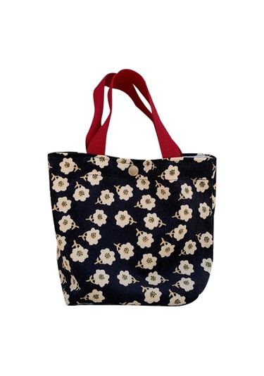 Kadife Öğle Yemeği Kutusu Bento Çantası Sevimli Saklama Çantası Siyah Erik Desenli Siyah