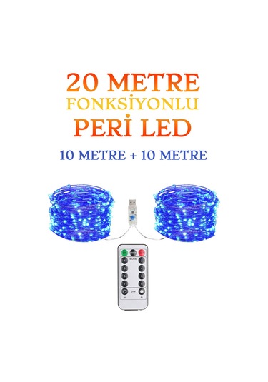 Kumandalı Animasyonlu 20 Metre Usb Peri Led Parti Kutlama Tel Led Mavi