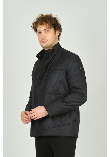 Lucas Erkek Hakim Yaka Fermuar Ve Çıtçıt Kapamalı Kaban 4784 Siyah Siyah