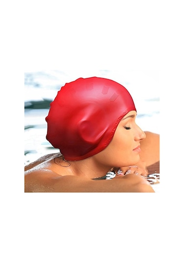 Uzun Saçlı Yetişkinler İçin Silikon Kulak Koruma Suya Dayanıklı Yüzme Bonesi Kırmızı