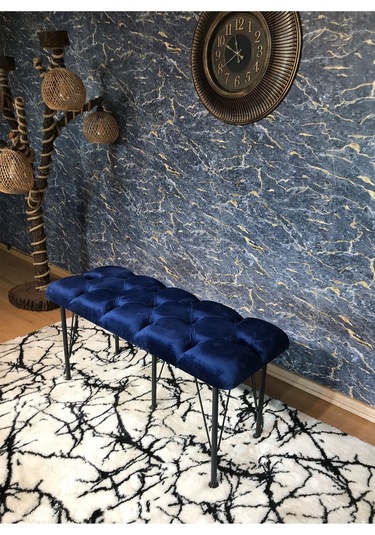 Yirmi15 Metal Ayaklı Babyface Mavi Puf & Bench