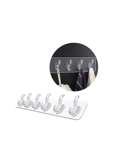 Kendinden Yapışkanlı Güçlü Şeffaf Askılık - Kapı Arkası Mutfak Duvar Banyo Askı 6'Lı Diğer