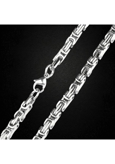 Çelik Kolye Kral Zincir Model 0.5 Mm 55 Cm Bizans Bağlantı Tasarım Gümüş Silver Gümüş