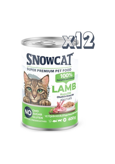 Snow Cat Premium Parça Etli Kuzulu Kedi Konservesi 12 x 400 G