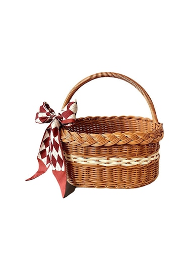 Xiyyadms Büyük Boy Entegre Mavi Kumaşlı Ins Stil Polietilen Geleneksel Örgü Sepet, Çanta Tutucu İle Çok Amaçlı: Piknik, Bebek Hediyesi, Mutfak Ve Ev Depolama