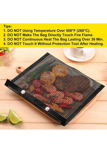 Açık Barbekü Pikniği İçin 27x22cm Yeniden Kullanılabilir Fiberglas Izgara Barbekü Örgü Çantası Bpa İçermez, Fda Sertifikalı Değildir 001