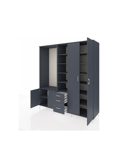 Kronos Dolap 13 Raflı 3 Çekmeceli 4 Kapaklı 220x59x243 Antrasit-antrasit/antrasit Antrasıt/antrasıt