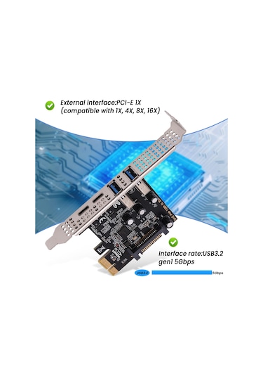 Xurunkeji Pcı Genişletme Kartı 4-port Tip-c+a Usb 3.2 Genişletme Kartı 5gbps Yüksek Hızlı Hub Masaüstü Bilgisayar İçin Sürücüsüz