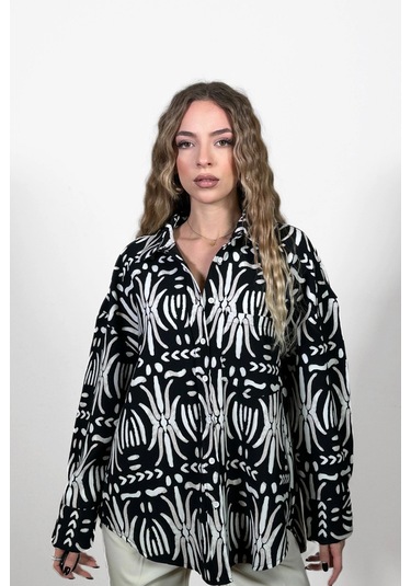 Krep Kontrast Gömlek Siyah