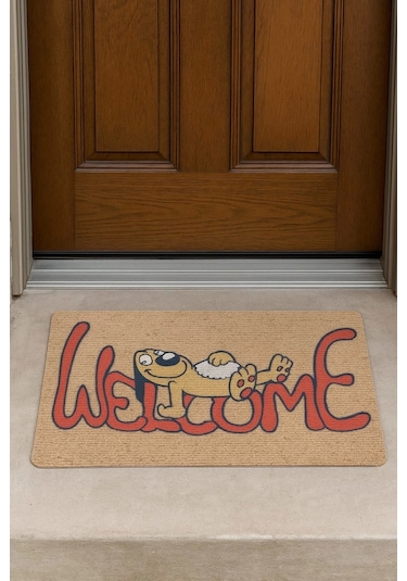 Esnature Sevimli Tembel Köpek Kahverengi Kapı Önü Paspası 45x70 Cm Çok Renkli