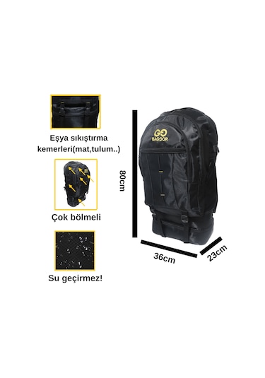 Baggor Siyah 90 L Outdoor Sırt Çantası Siyah