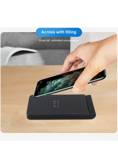 Sandwich 15w Siyah Kablosuz Şarj Cihazı, iPhone Uyumlu & Samsung İçin, Type-c, 3-10mm Mesafede Güvenli, Hızlı Şarj