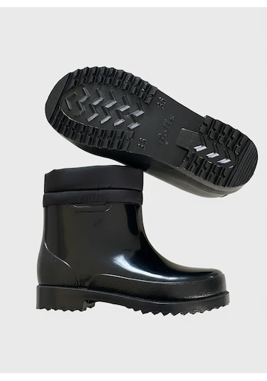 Konçlu Peluşlu Unisex Potin Yağmur Botu 36-40 Siyah Siyah