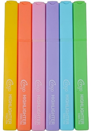 Cengo Kare Tipi Highlighter Fosforlu Kalem Fluorescent Renkler 6lı Set Cgo704 Çok Renkli