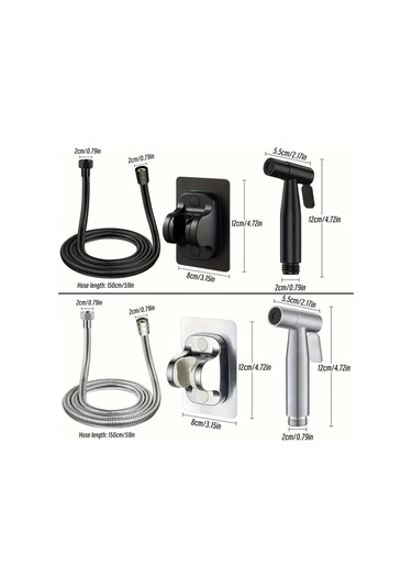 Tongdashop Siyah 59.06 İnç Hortumlu Ayarlanabilir Duş Başlığı - Çift Püskürtme Paslanmaz Çelik