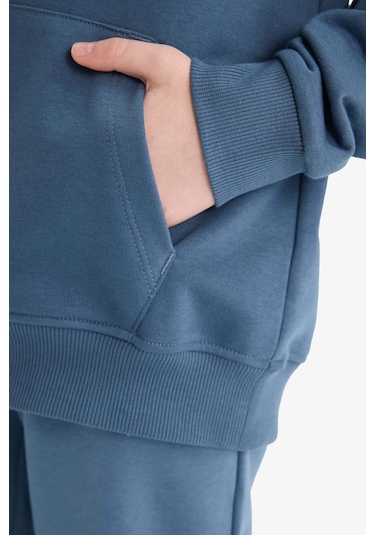 Defacto Erkek Çocuk Basic Düz Kapüşonlu Sweatshirt E9558a825auın257 Indigo