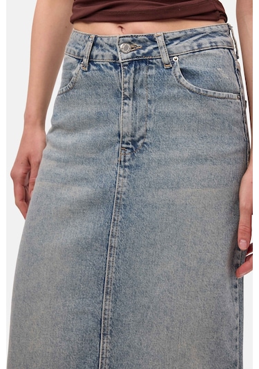 Itsbasic Kadın Kot Renk 4s6-32 Maxi Komfort Kumaş Arkadan Yırtmaçlı Denim Etek