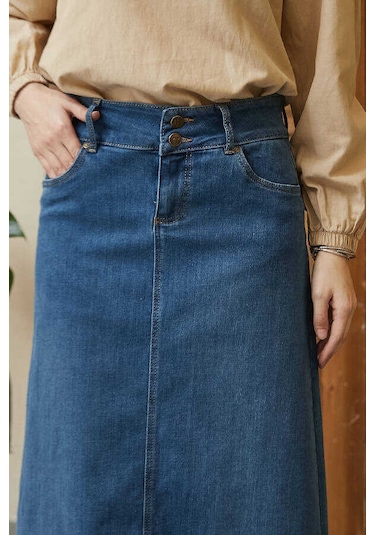 Neways 2252-Denim Püsküllü  Etek Koyu Mavi