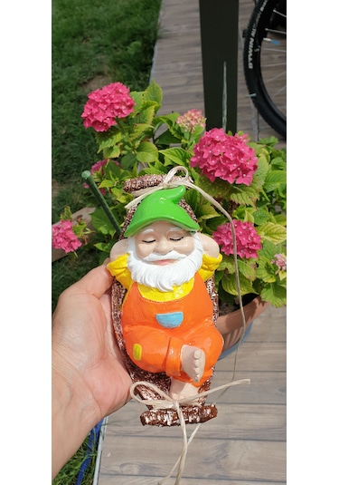 Dafniart Hamakta Yatan Cüce Bahçıvan Balkon Bahçe Dekor Turuncu