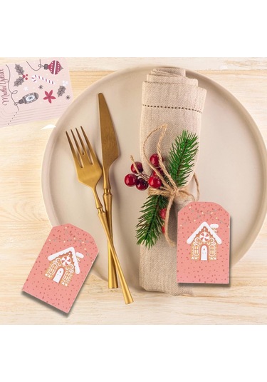 Yılbaşı Ev Temalı Hediye Etiketi, Yeniyıl, Noel Delikli Paketleme