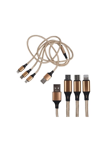 Ayt Powermaster Micro Usb Type-c Lightning Şarj Ve Data Kablosu 2.1 Amper 110cm Örgülü Çoklu Şarj Kablosu