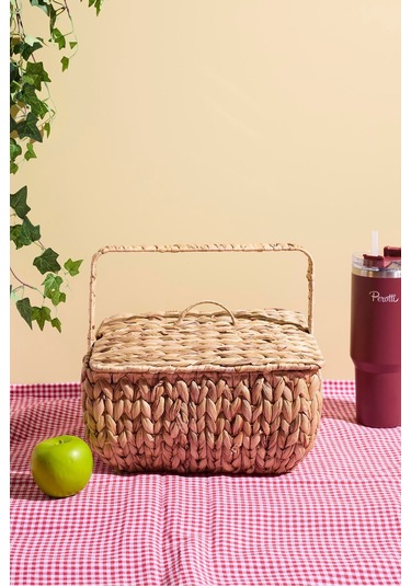 Cliento Hasır Kapaklı Piknik Sepeti 31.5x31.5cm Kahverengı Kahverengi