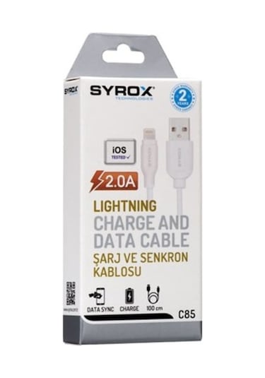 Syrox C85 Apple Uyumlu iOS iPhone Lightning 2.0 Amper Şarj Ve Data Kablosu