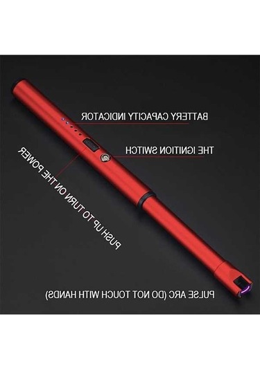 Pazly Kırmızı Usb Şarjlı Mutfak Ateşleyici - Kamp & Barbekü Çakmağı - Rüzgar Geçirmez Kırmızı