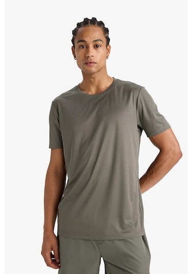 Defacto Defactofit Slim Fit Dar Kesim Bisiklet Yaka Çabuk Kuruyan Nefes Alabilen Esnek Kumaş Baskılı Sporcu Kısa Kollu Tişört E9318ax25aukh398 Haki