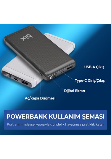 Bix Bxpb107 10000mah 20w Pd Type-c Usb Scp 22.5w Powerbank Beyaz