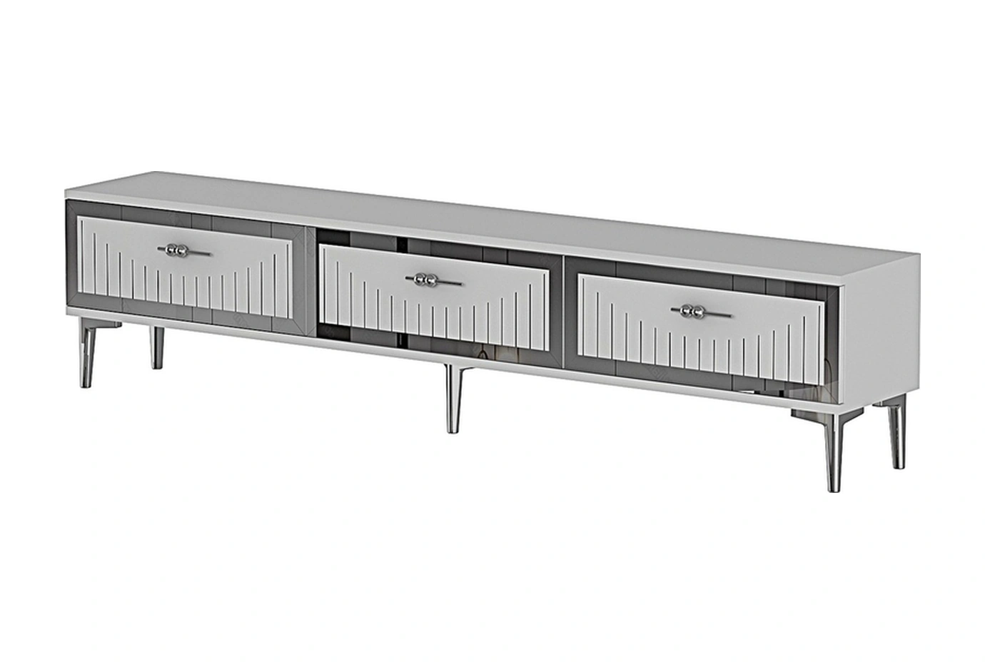 Tsa1802bs - Tuna Tv Stand, Tv Sehpası Beyaz-sılver 180cm Beyaz