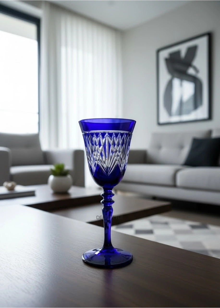Bella El Kesmesi Cam Kadeh Bardak Paşabahçe Kristal Dekor Kobalt Mavi