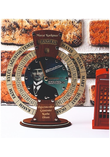 Öğretmenler Gününe Özel İsimli Atatürk Takvimli Masa Saati