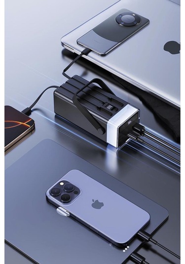 1061 60.000 Mah Type-c Lightning 22,5 W Hızlı Şarj Rgb Led Işıklı Powerbank Siyah Beyaz