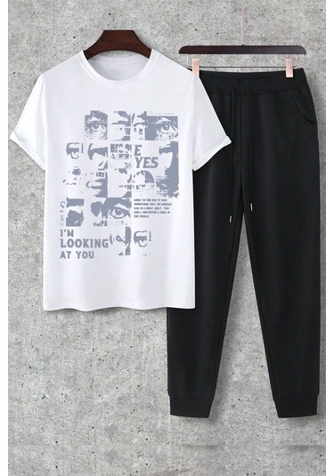 Unisex I'm Looking At You 2'li Eşofman Takımı Beyaz Siyah