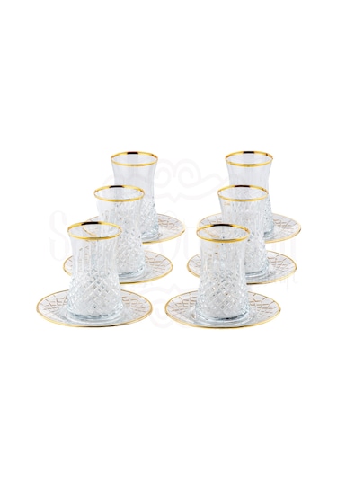 Bardak Çay Bardağı Çay Seti Çay Takımı Lux Baklava Dik Heybeli Çay Seti Ağız Yaldız Altın