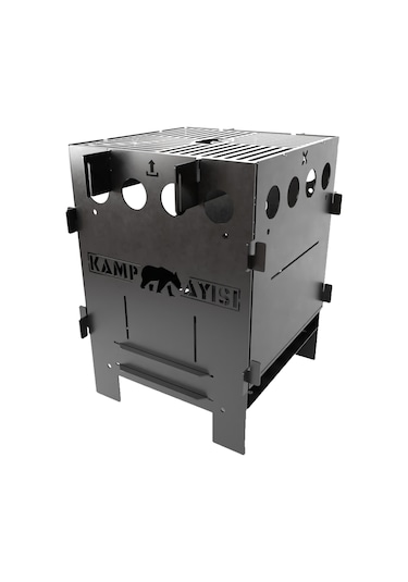 Kamp Ayısı Pyro Ateş Kutusu Portatif ve Katlanır Çok Yakıtlı Kamp Ocağı Çantalı Gri