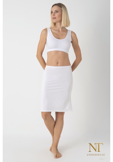 Nt Underwear Bambu Dizüstü Etek Astarı, Midi Jupon - Doğal Kumaş, Modern Kalıp. Beyaz