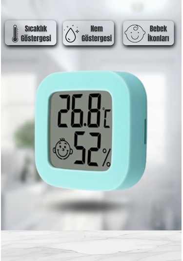 Mini Akıllı Sıcaklık Nem Ölçer Lcd Oda Termometre Duvara Takılabilen Masaüstü Isı Göstergesi Yeşil