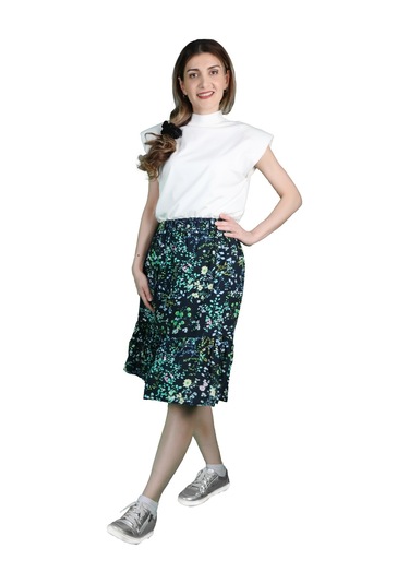Kadın Yeşil Çiçekli Etek 001