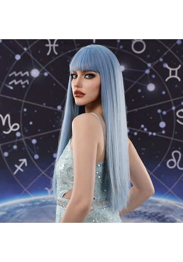 Mavi Uzun Düz Saç Kaküllü Peruk Yumuşak Ve Rüya Gibi Kadın Peruk Sentetik Peruk Doğal Alabilir Isıya Peruk Kaynak Çıtçıt 58638774