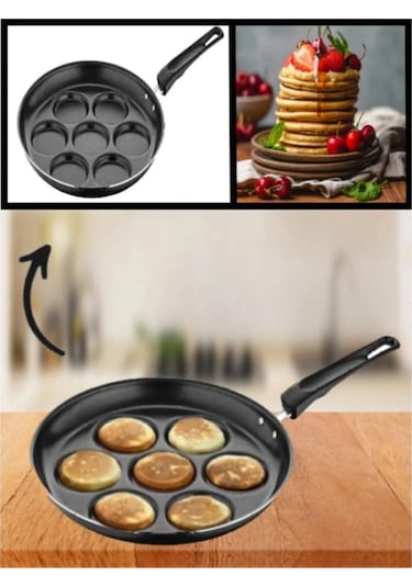 Papilla Sabit Saplı Pankek Tava - 7 Gözlü Kahvaltı Pancake Tavası