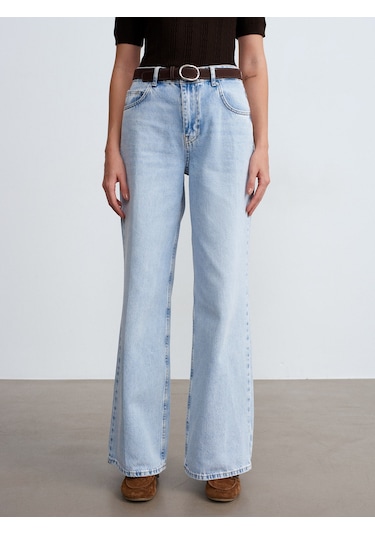 Dilvin 72288 Pamuk Kemerli Wide Leg Jean-mavi 34