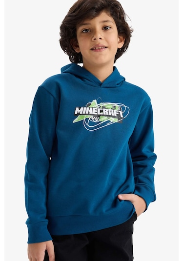 Defacto Erkek Çocuk Minecraft Kapüşonlu Sweatshirt G6915a825cwın101 İndigo-ın101 Defacto Erkek Çocuk Minecraft Kapüşonlu Sweatshirt G6915a825cwın101 İndigo-ın101