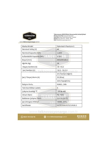 Pylontech Phantom-s Lityum Akü 48 Volt 50 Amper 2.4 Kw