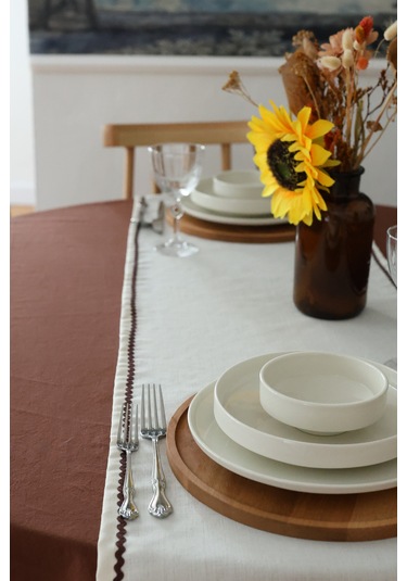 Yakacihome Ziggy Duck Keten Yıkanabilir Leke Tutmaz Acı Kahve Su Taşı Biyeli Runner 40x140 Cm Kahve - Krem