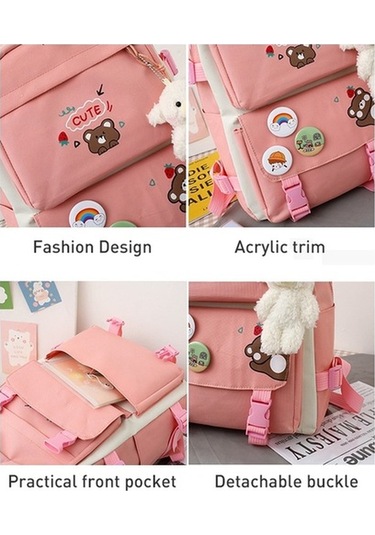 Novahub 5 Adet Sevimli Kız Öğrenci Okul Çantaları, Hafif Siyah Sırt Çantası Takımı Siyah