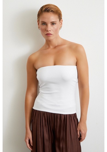 Straplez Top Beyaz Beyaz