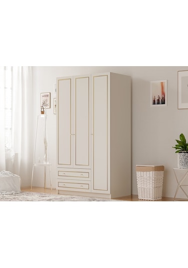 Rabi Mobilya Gold Country 3 Kapaklı 2 Çekmeceli Gardırop